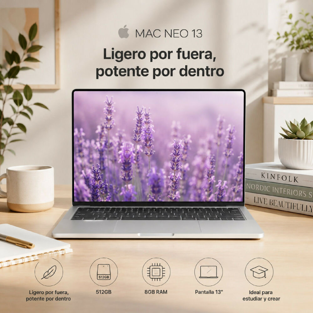 Macbook Neo 13 Pulgadas 512GB/8GB Ram Laptop Apple De Gran Almacenamiento Plateado