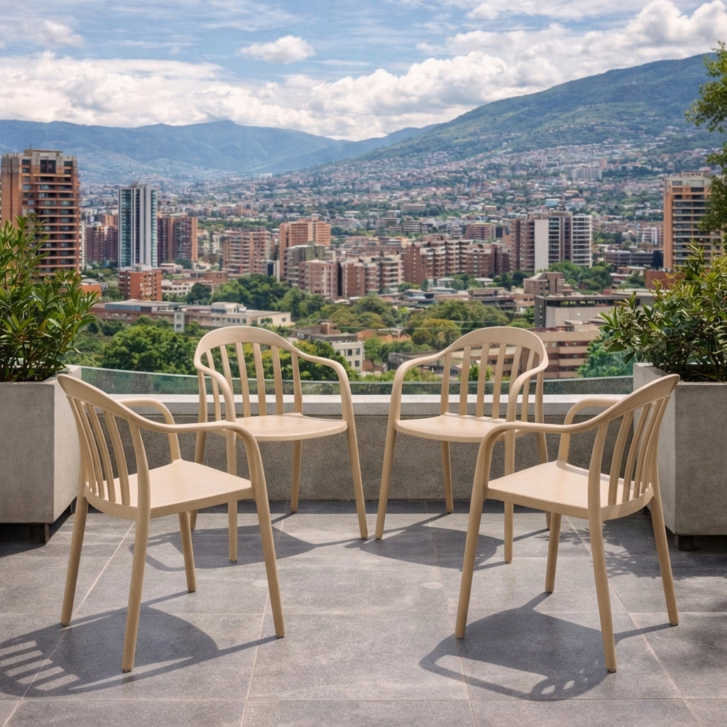 Set de 4 Sillas con Brazos Delhi, Khaki, con Espaldar y Diseño Minimalista