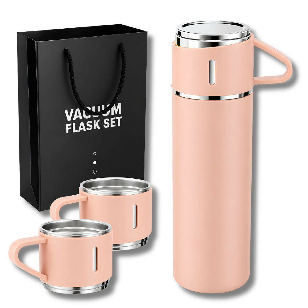 Termo De Acero Inoxidable Vacuum Flask 500ml Con 3 Tazas Vasos Incluidos Rosado