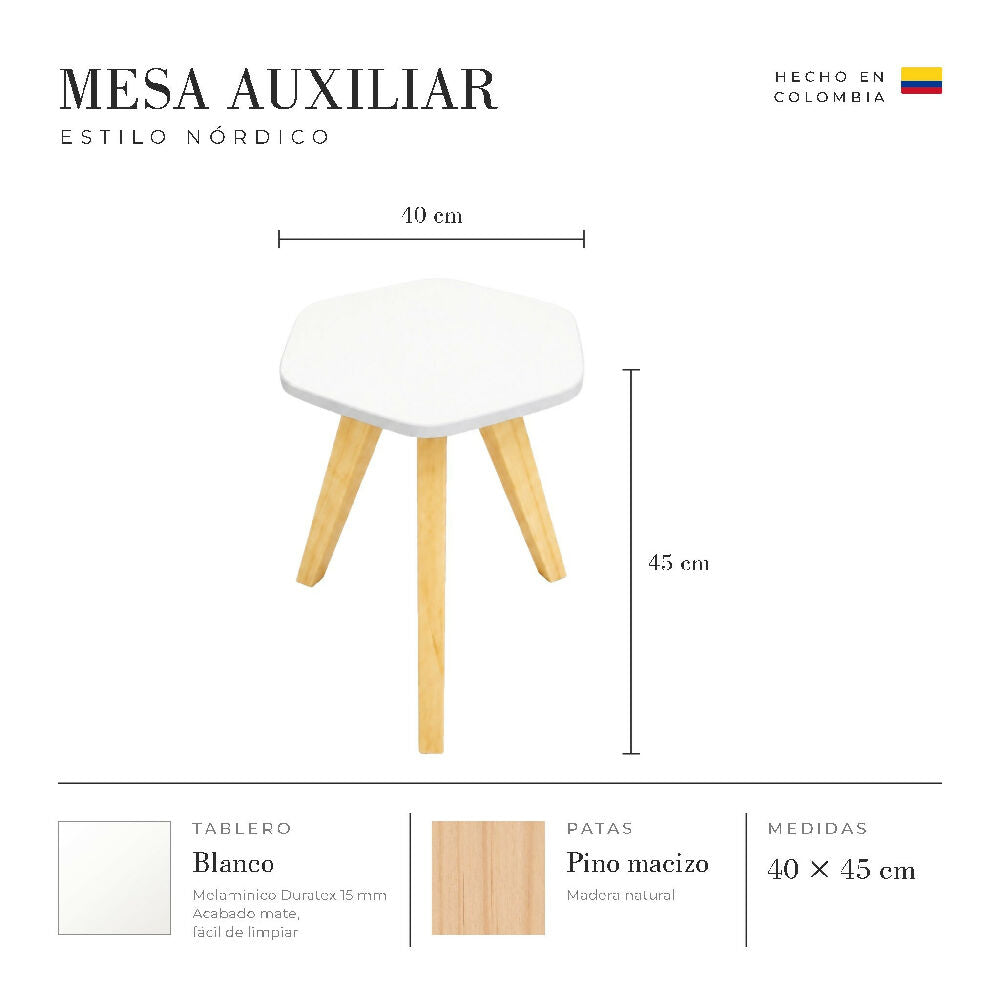 Mesa Auxiliar Nórdica Hexagonal Mediana