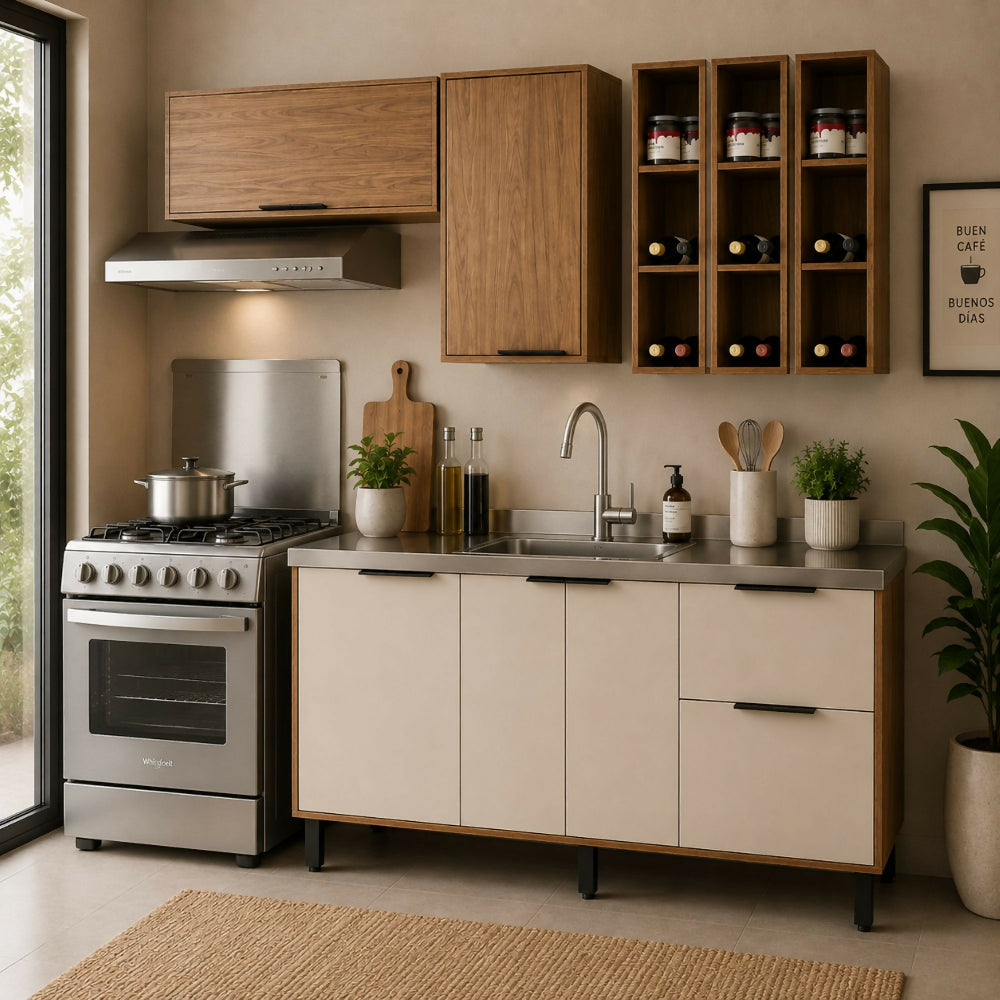 Cocina 180 cm Bahamas 4 Puertas 2 Cajones - Almendra/Blanco Apagado