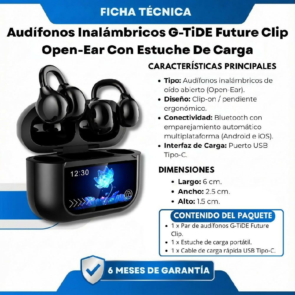 Audífonos Inalámbricos G-TiDE Future Clip Open-Ear Con Estuche De Carga