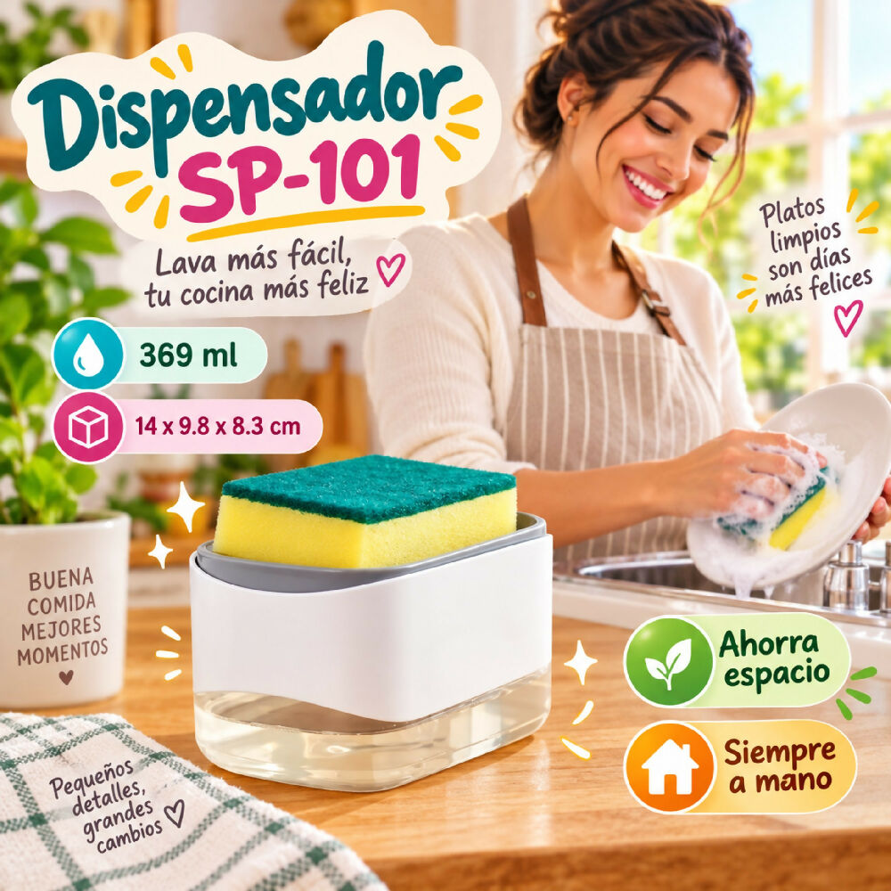 Dispensador De Jabón Líquido Para Cocina SP-101 Con Soporte Para Esponja