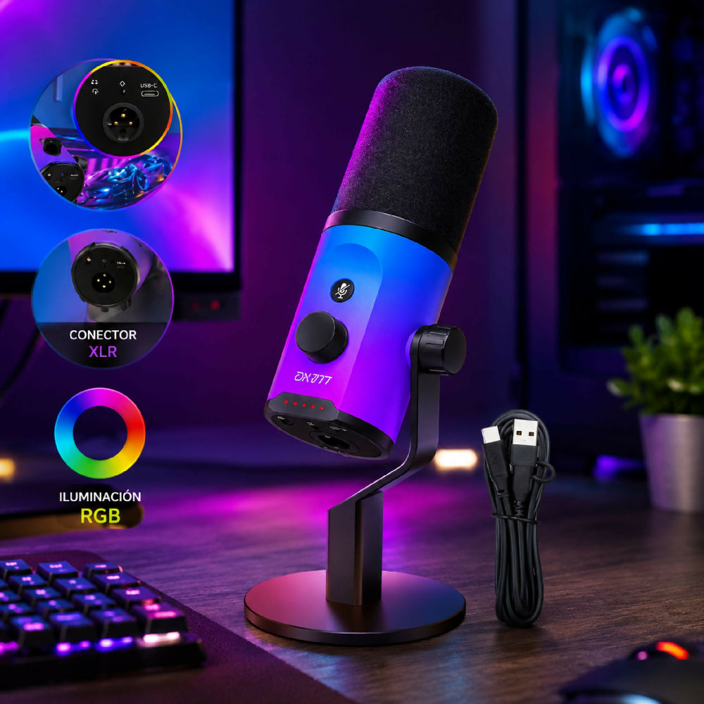 Micrófono De Escritorio Con Luces RGB Y Salida Dual USB/XLR Professional