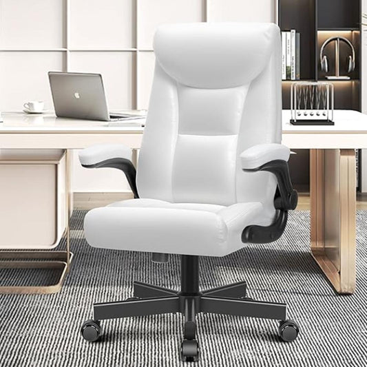 Silla de oficina ejecutiva, Blanco, con brazos abatibles ajustables