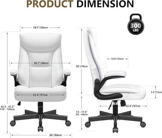 Silla de oficina ejecutiva, Blanco, con brazos abatibles ajustables