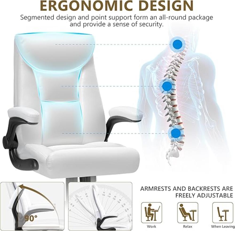 Silla de oficina ejecutiva, Blanco, con brazos abatibles ajustables