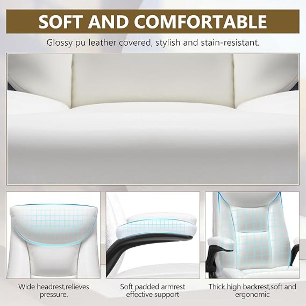 Silla de oficina ejecutiva, Blanco, con brazos abatibles ajustables