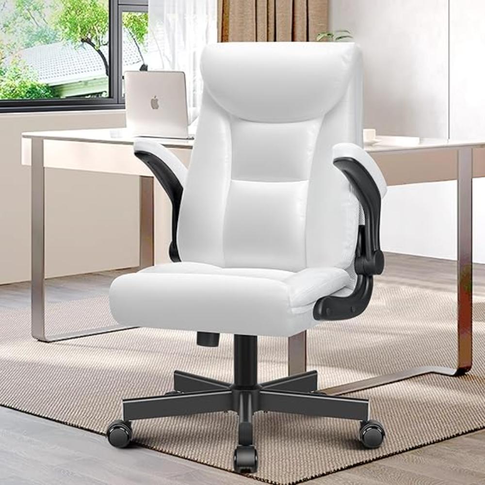 Silla de oficina ejecutiva, Blanco, con brazos abatibles ajustables
