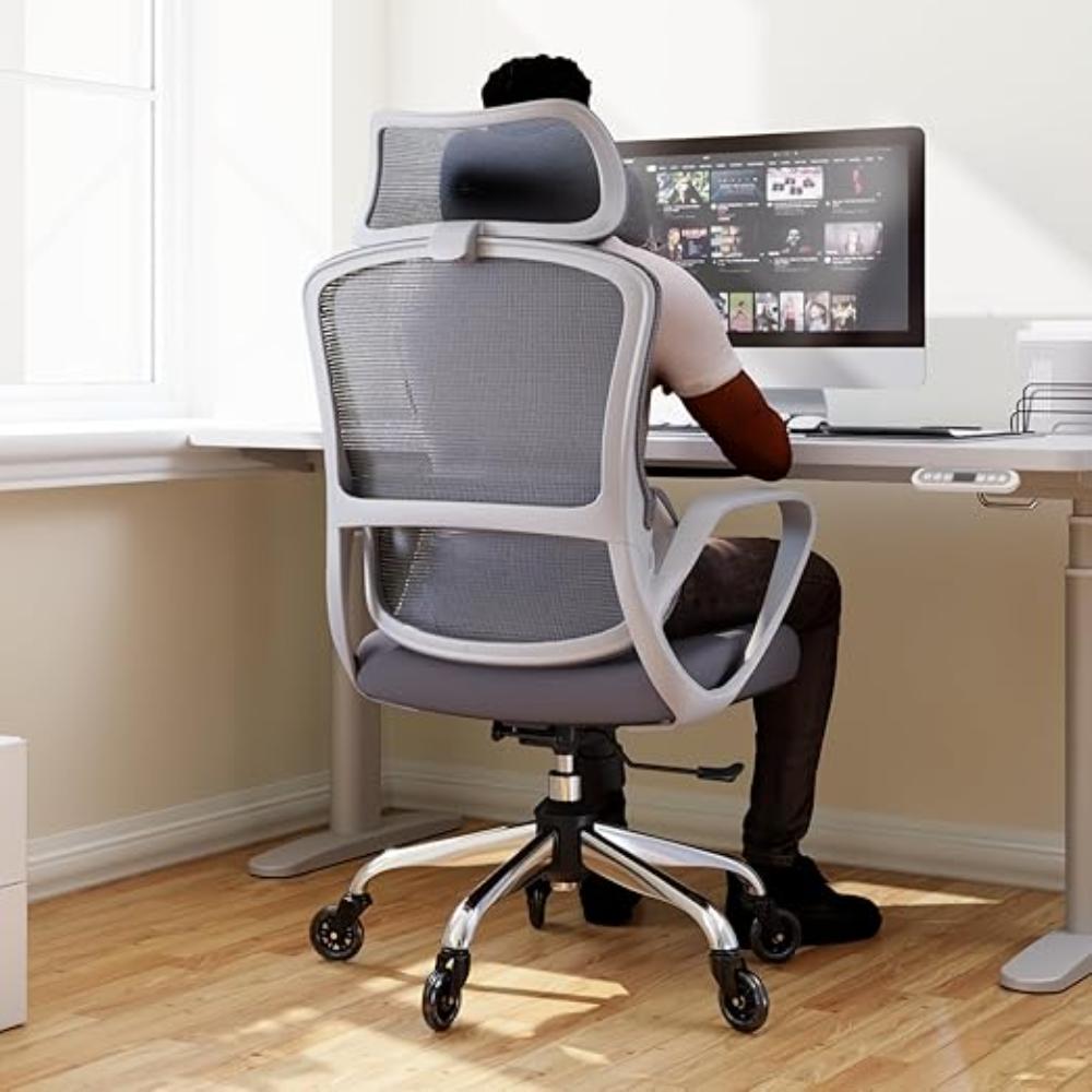 Silla De Oficina Ergonómica, LarkLeaves Con Almohada Para El Cuello Y Ruedas De Goma