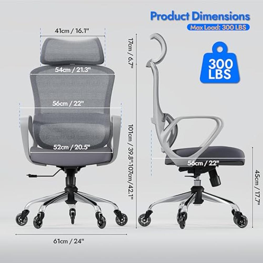 Silla De Oficina Ergonómica, LarkLeaves Con Almohada Para El Cuello Y Ruedas De Goma