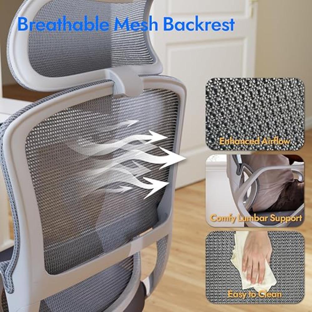 Silla De Oficina Ergonómica, LarkLeaves Con Almohada Para El Cuello Y Ruedas De Goma