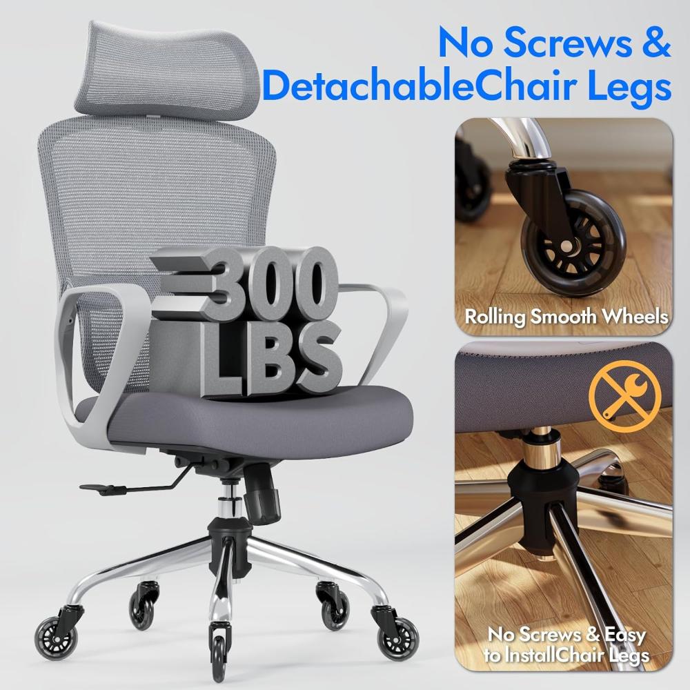 Silla De Oficina Ergonómica, LarkLeaves Con Almohada Para El Cuello Y Ruedas De Goma