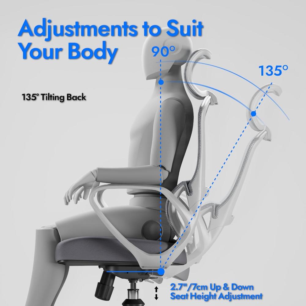 Silla De Oficina Ergonómica, LarkLeaves Con Almohada Para El Cuello Y Ruedas De Goma