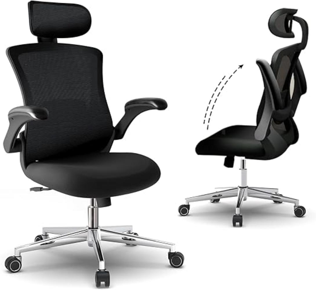 Silla de oficina para espacios pequeños en el hogar, Negro, superficie de poliuretano ajustable con soporte lumbar