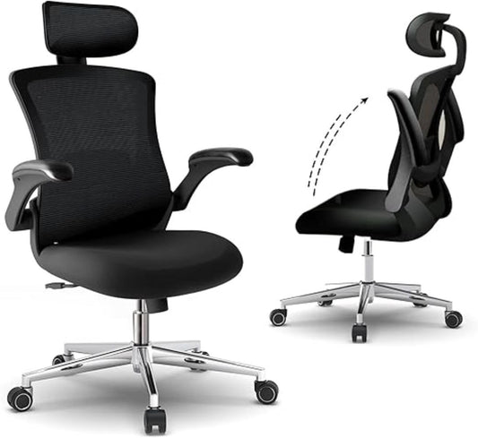 Silla de oficina para espacios pequeños en el hogar, Negro, superficie de poliuretano ajustable con soporte lumbar