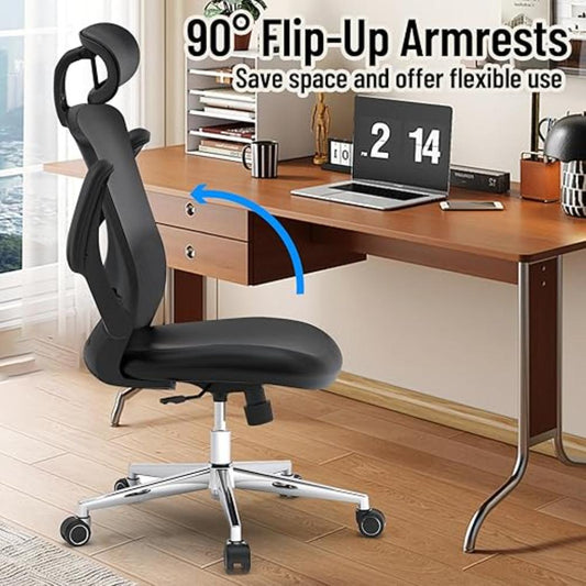 Silla de oficina para espacios pequeños en el hogar, Negro, superficie de poliuretano ajustable con soporte lumbar