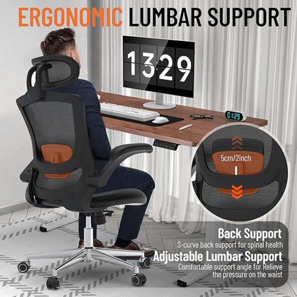 Silla de oficina para espacios pequeños en el hogar, Negro, superficie de poliuretano ajustable con soporte lumbar