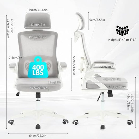 Silla de oficina Fizzin Blanca ergonómica de 400 libras