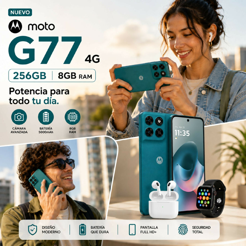 Celular Motorola G77 4G 256GB Rendimiento Ultra Fluido Azul + 2 Obsequios Imperdibles