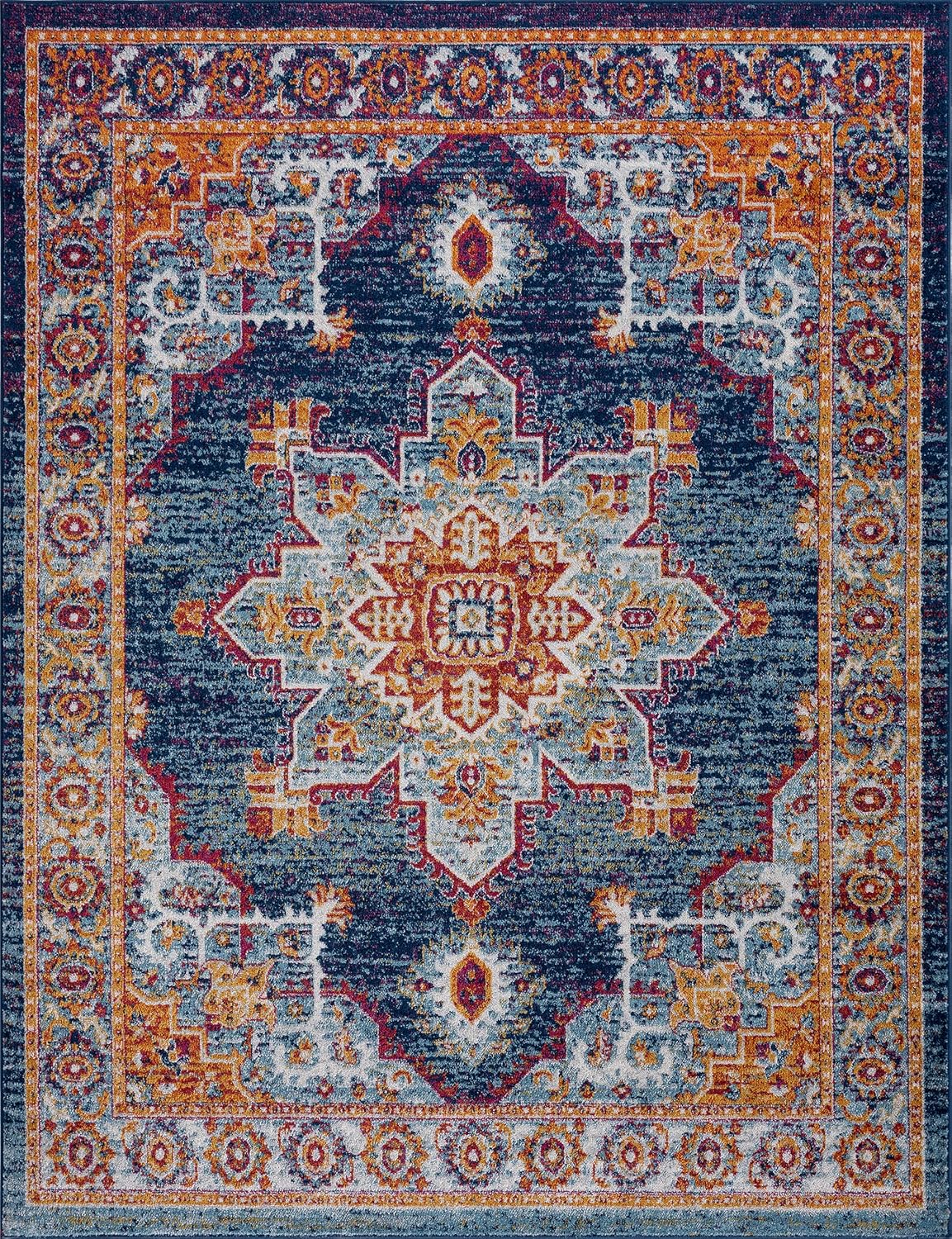 Mila - Alfombra azul de 3 x 5 pies, alfombra de área para sala de estar,...