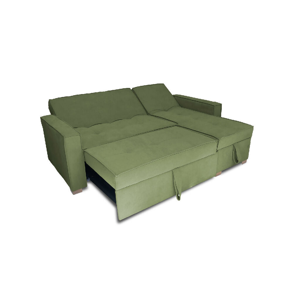 Esquinero Baúl Marsella Multifuncional Reclinable Derecho Verde + Cojines Decorativos