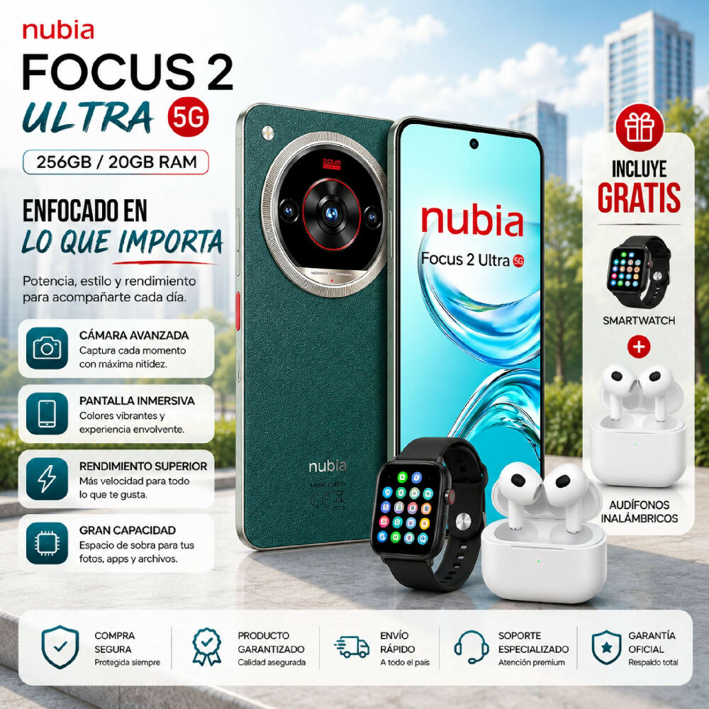Teléfono Nubia Focus 2 Ultra 5G 256gb Verde + Kit Regalo Reloj Y Audífonos