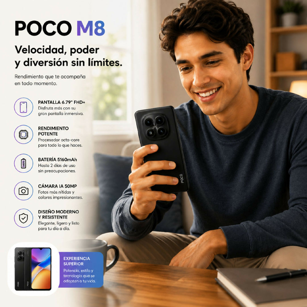 Celular POCO M8 5G 256GB Almacenamiento Y 8GB RAM Pantalla Pro Negro