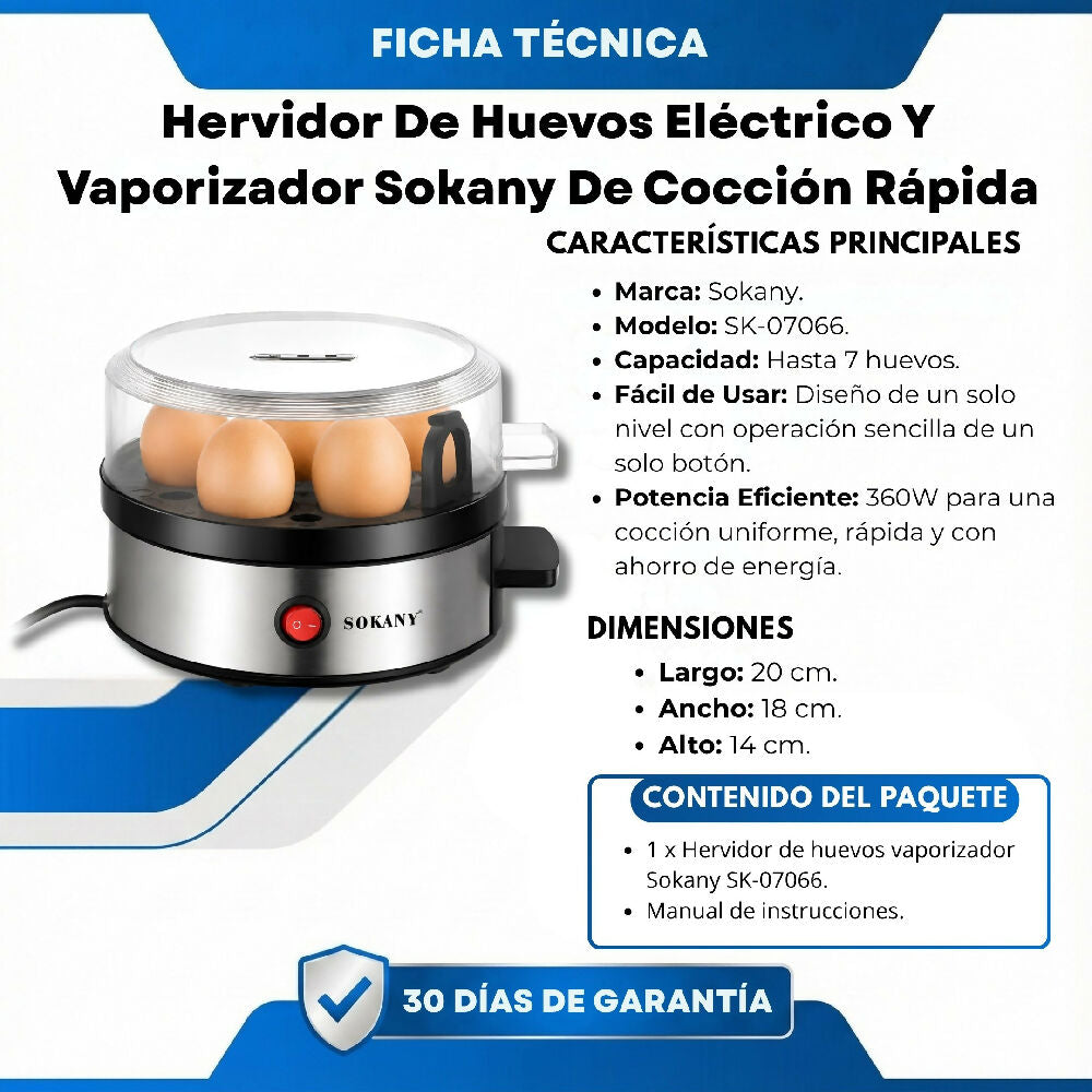 Hervidor De Huevos Eléctrico Y Vaporizador Sokany De Cocción Rápida