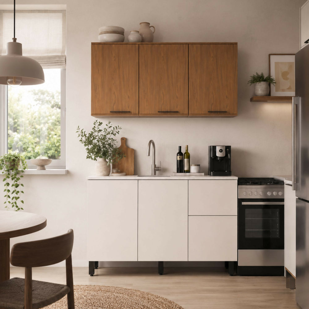 Cocina 120 cm Dominica 5 Puertas 2 Cajones - Natural/Blanco Apagado