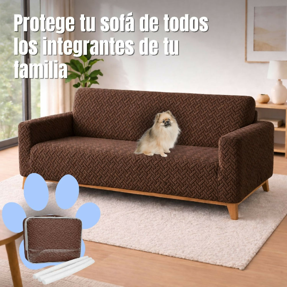 Protector de sofá 3 puestos elástico café