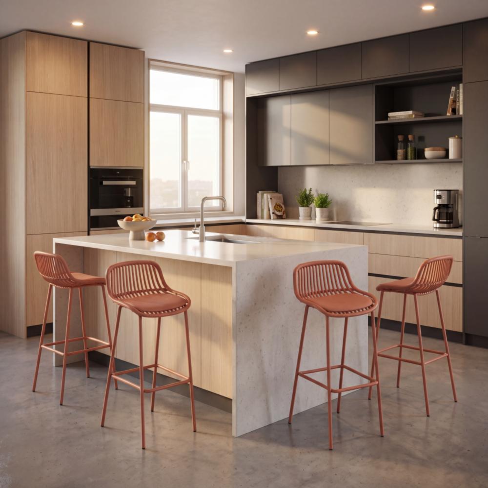 Silla para Bar Tulum, Color Terracota, Diseño Moderno X4