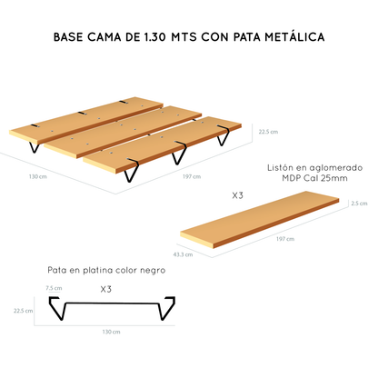 Base Cama Rebecca, Madera Clara y Negro