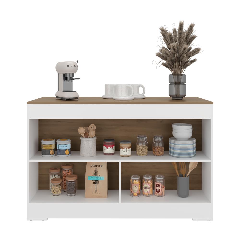 Barra de Cocina Kuho, Kronos Blanco y Kronos Fresno, Moderna con variedad de entrepaños para ubicar elementos de cocina ZF