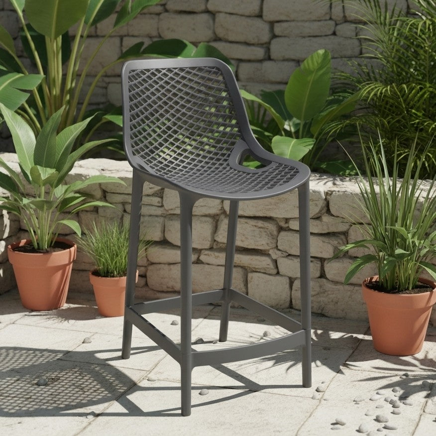 Silla para Bar Miame, Color Gris Oscuro, con reposa pies en diseño Moderno X2