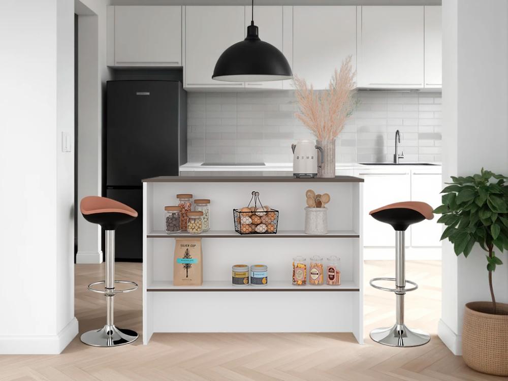 Barra de Cocina Diamante, Blanco y Milán, con Entrepaños