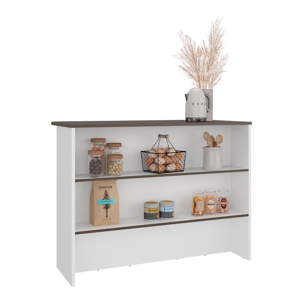 Barra de Cocina Diamante, Blanco y Milán, con Entrepaños