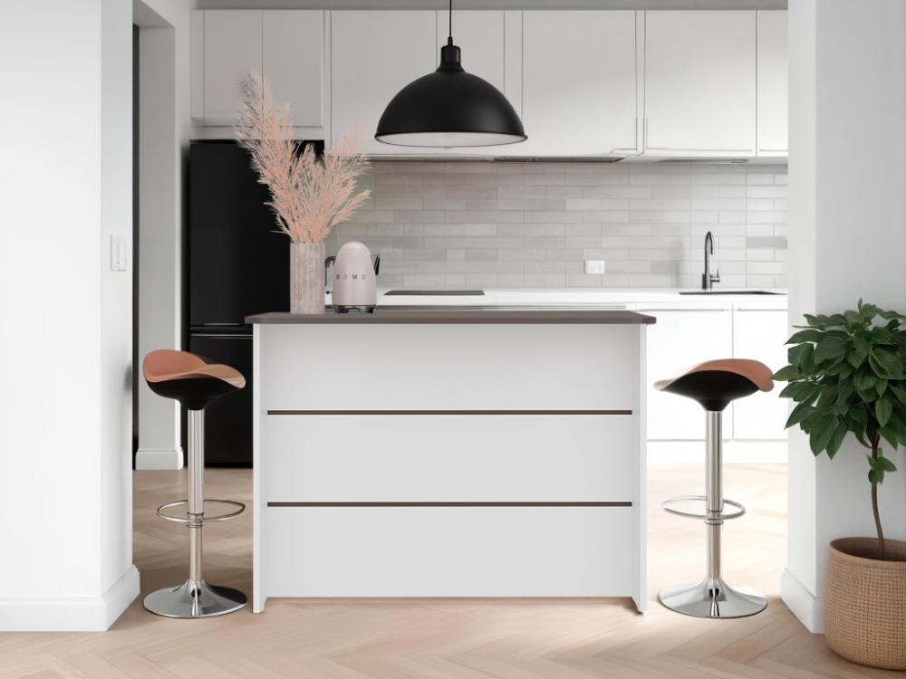 Barra de Cocina Diamante, Blanco y Milán, con Entrepaños