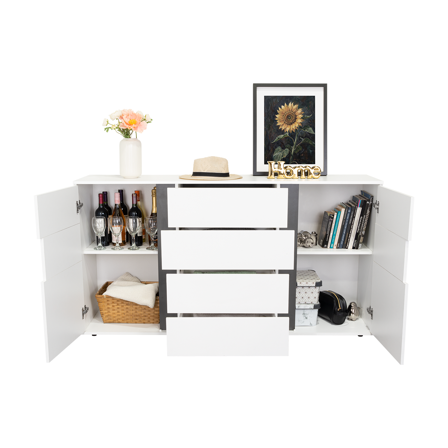 Mesa Auxiliar Recibidor Bisbee, Blanco Duqueza y Plomo, con Amplio Espacio y Diseño Moderno