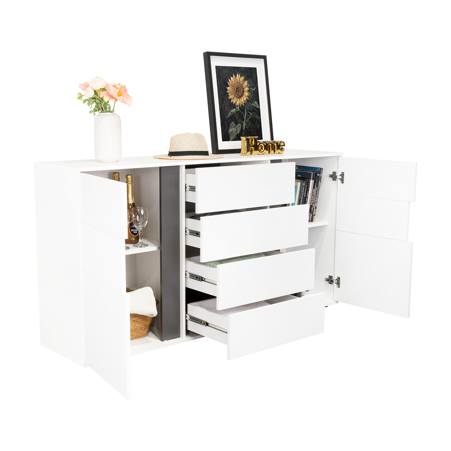 Mesa Auxiliar Recibidor Bisbee, Blanco Duqueza y Plomo, con Amplio Espacio y Diseño Moderno