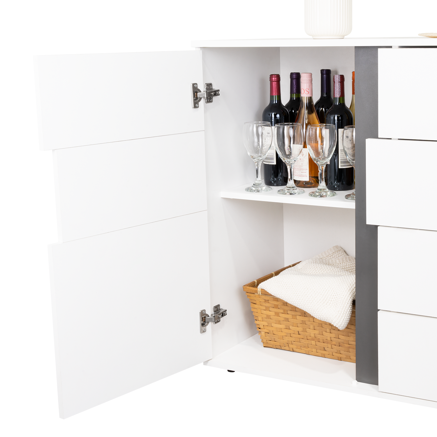 Mesa Auxiliar Recibidor Bisbee, Blanco Duqueza y Plomo, con Amplio Espacio y Diseño Moderno