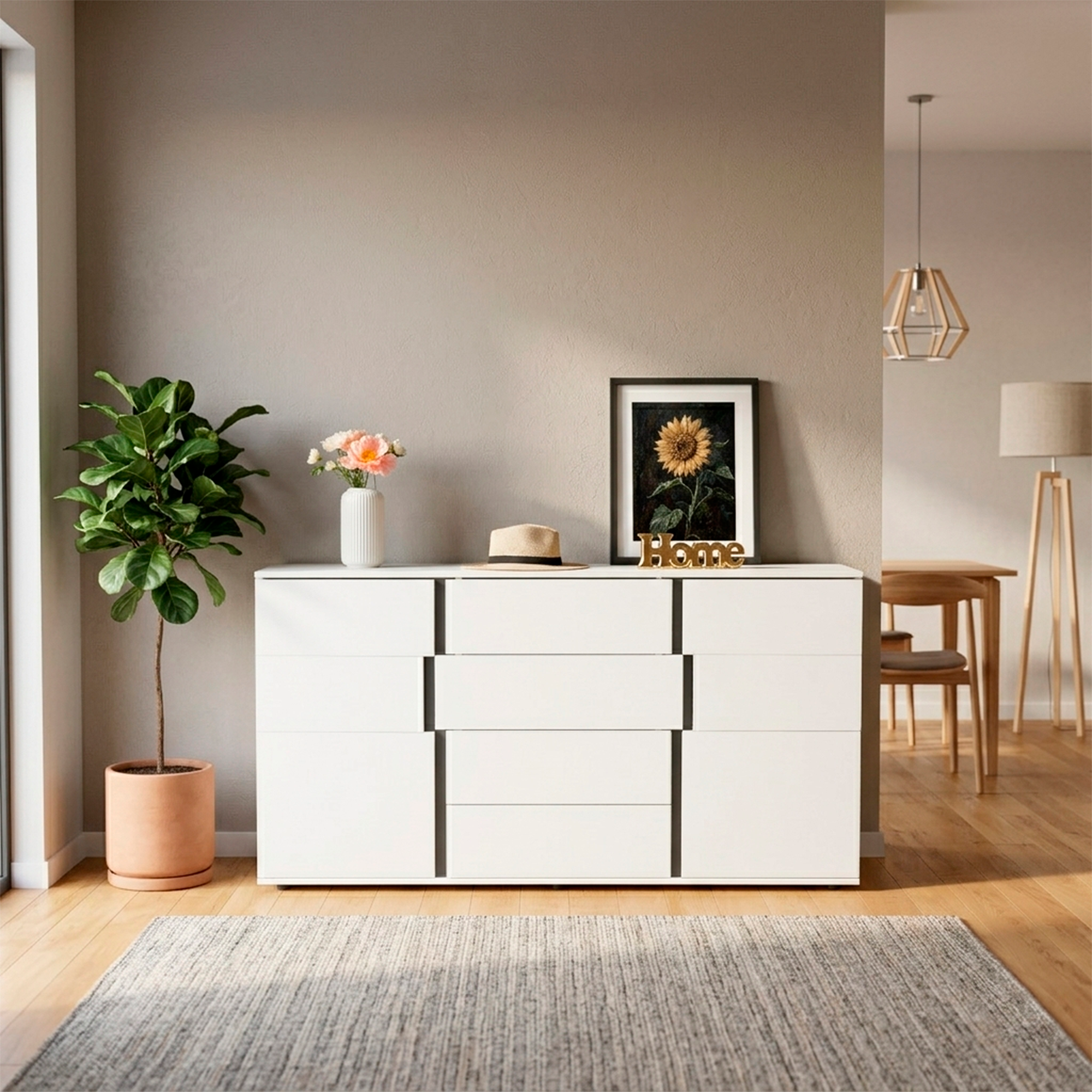 Mesa Auxiliar Recibidor Bisbee, Blanco Duqueza y Plomo, con Amplio Espacio y Diseño Moderno