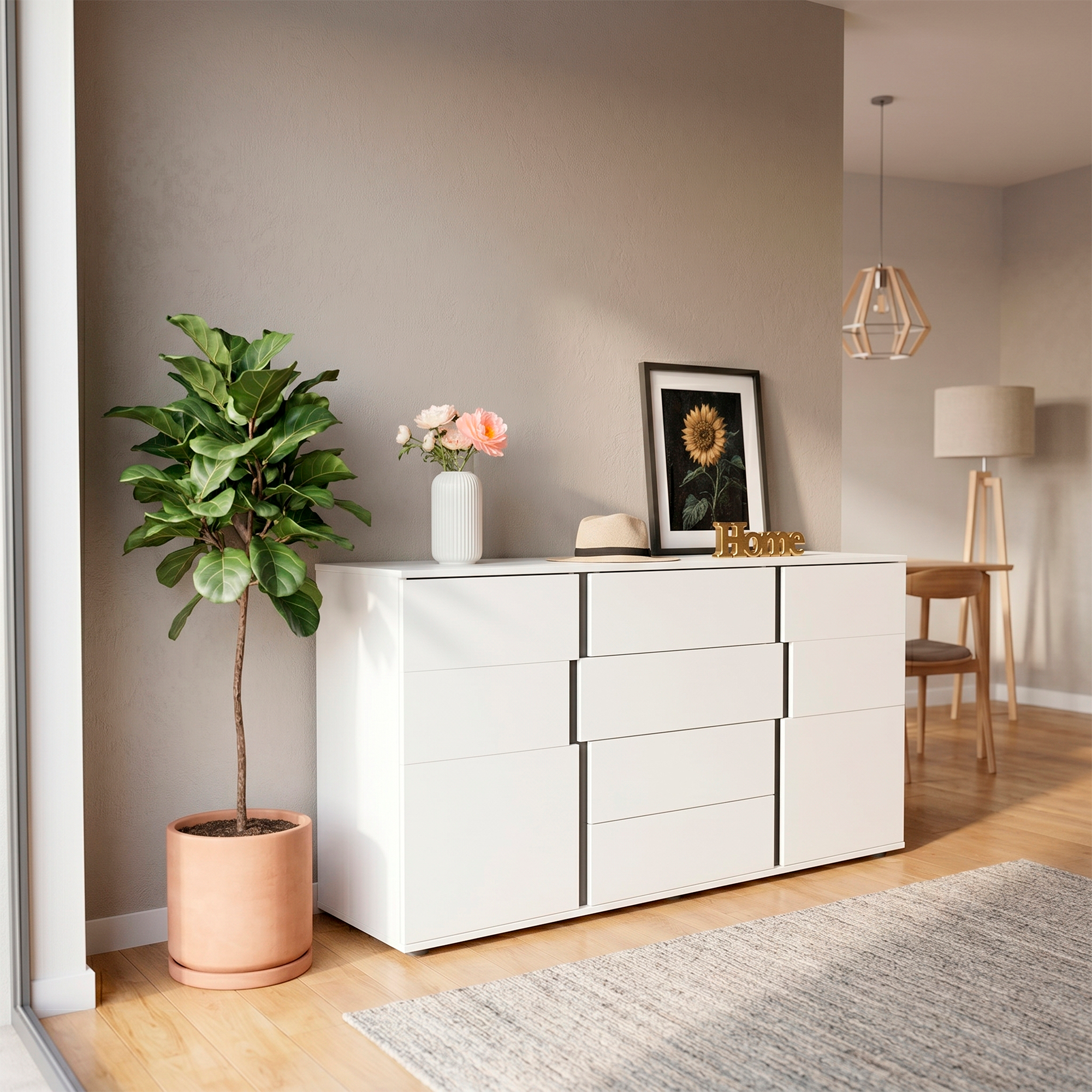 Mesa Auxiliar Recibidor Bisbee, Blanco Duqueza y Plomo, con Amplio Espacio y Diseño Moderno