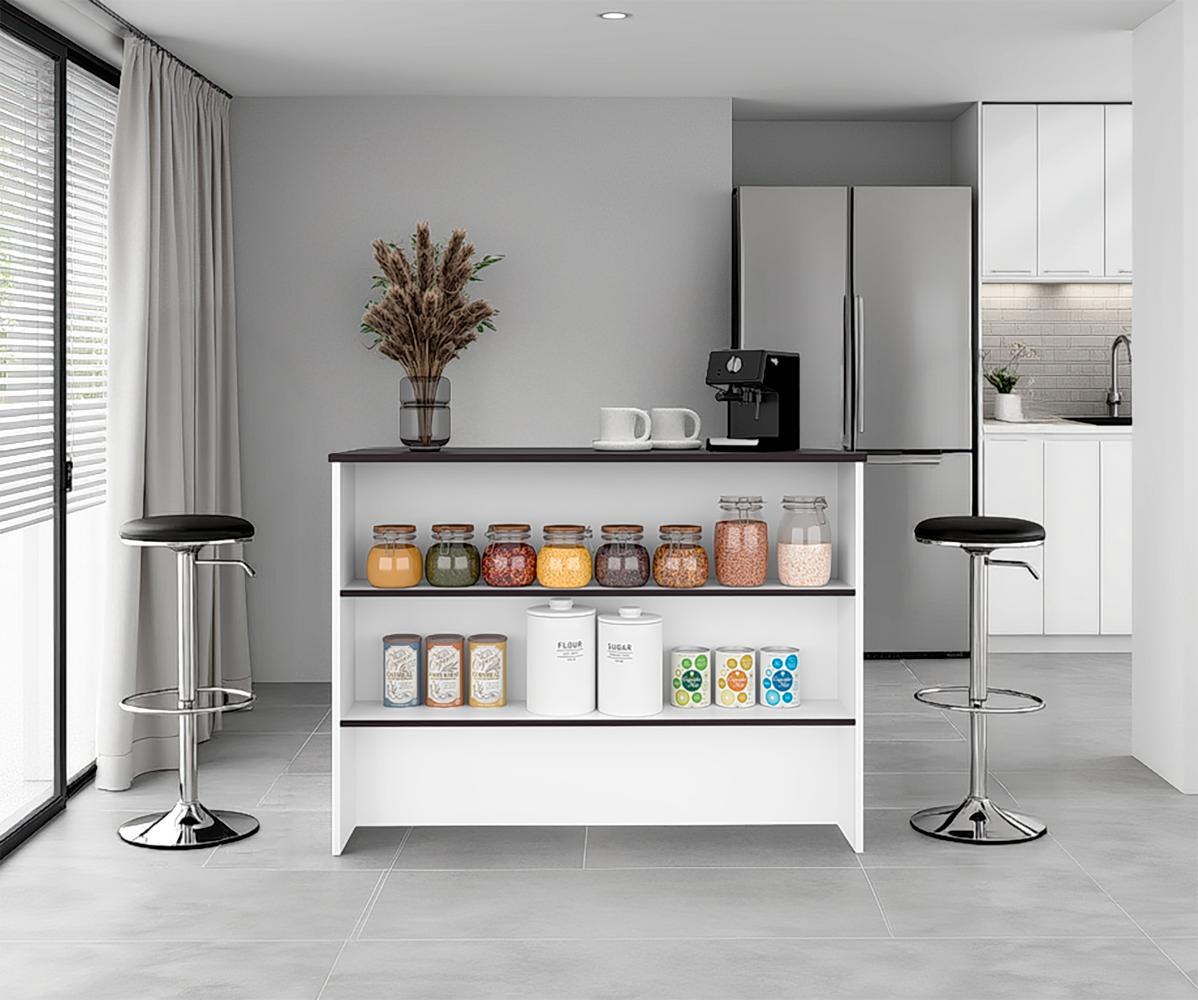Barra de Cocina Diamante, Kronos Blanco y Kronos Wengue, Con Entrepaños ZF