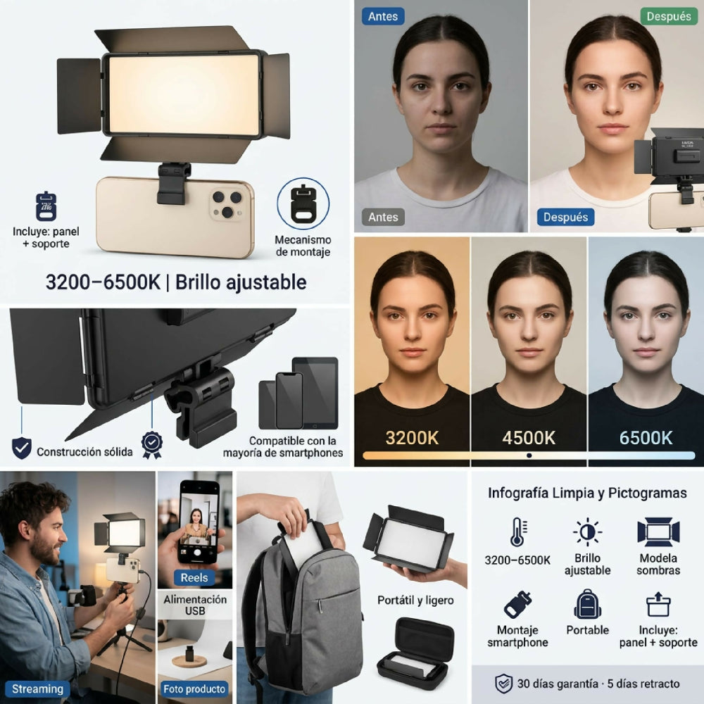 Panel De Luz LED Pro RL-560 Para Fotografía Y Video Iluminación Profesional Con Intensidad Y Temperatura Ajustable