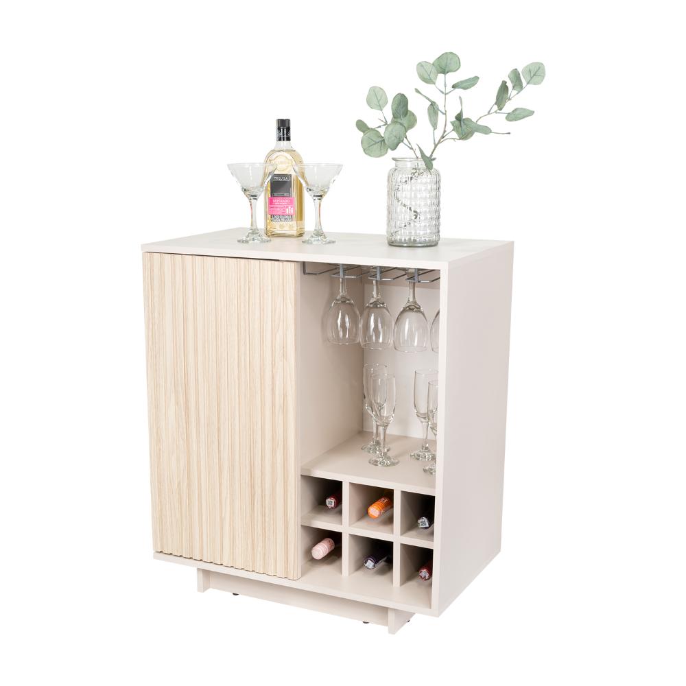 Bar Bowie, Capri + Dekowall y Roble Natural, Con una puerta abatible y porta de copas