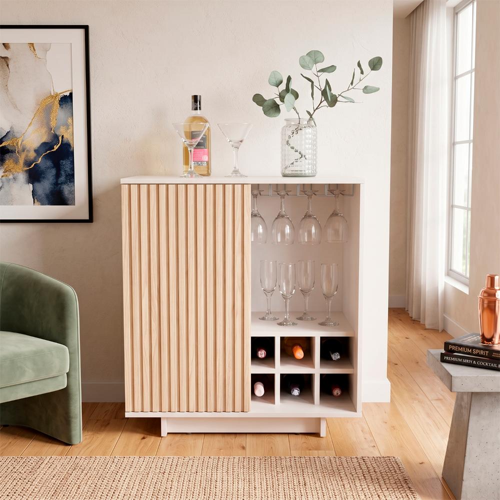 Bar Bowie, Capri + Dekowall y Roble Natural, Con una puerta abatible y porta de copas
