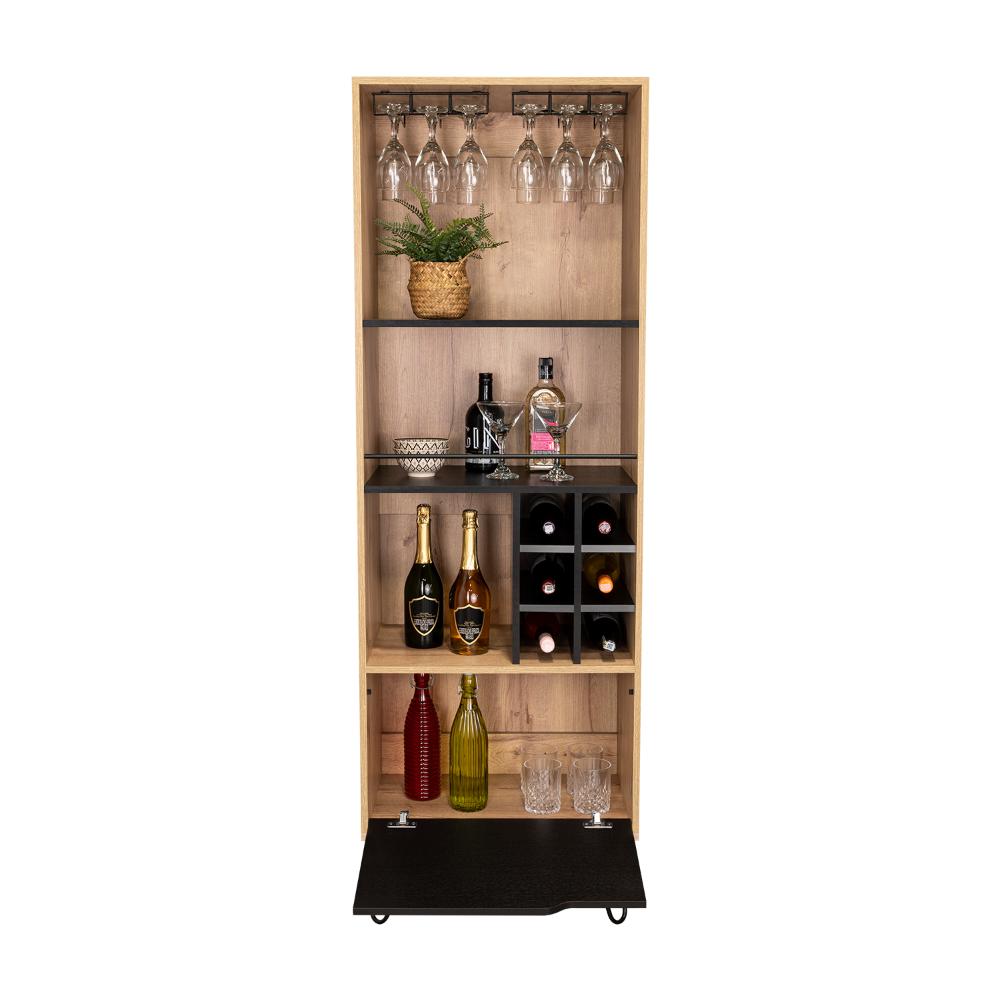 Bar Alto Cleo, Café Claro y Wengue, con con Espacio para Porta Vasos y Botellas, detalle