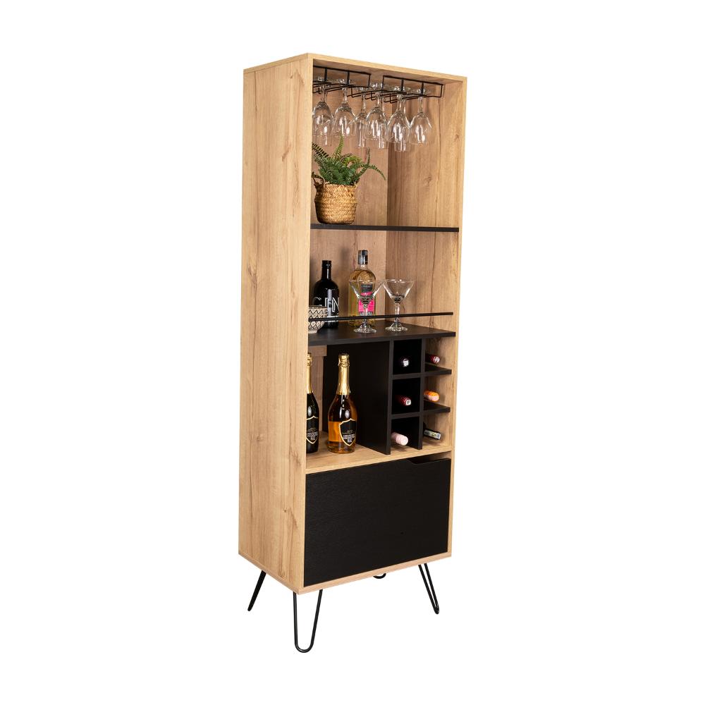 Bar Alto Cleo, Café Claro y Wengue, con con Espacio para Porta Vasos y Botellas