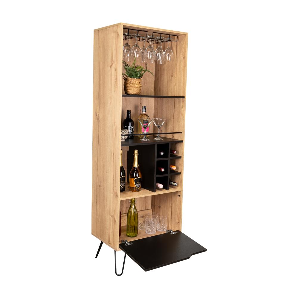 Bar Alto Cleo, Café Claro y Wengue, con con Espacio para Porta Vasos y Botellas, vista frontal